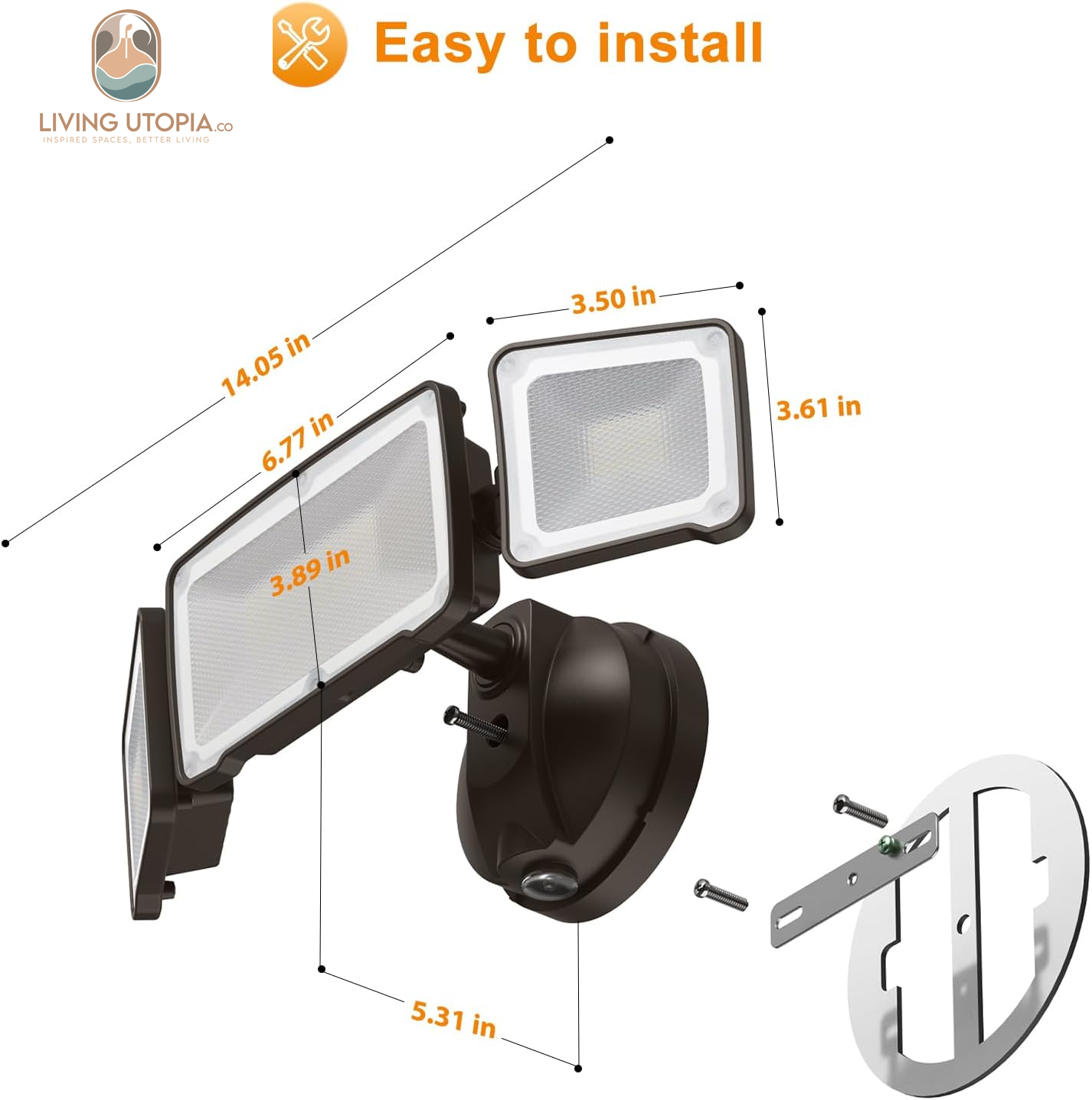 3500LM Dusk to Dawn LED Security Lights Outdoor, 35W Outdoor Flood Light with Photocell, 5500K, IP65 Waterproof 3 Head Exterior Light for Garage, Patio, Yard(Black)