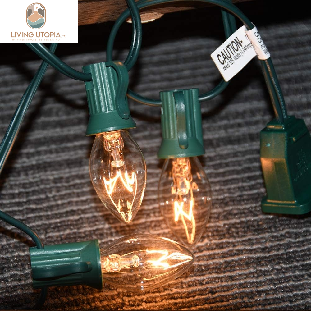 25 Pack C7 Clear Replacement Bulbs, C7 Clear Light Bulbs for Christmas Outdoor Patio Indoor String Lights, C7/E12 Candelabra Base, 5 Watt Night Light Bulbs- Clear