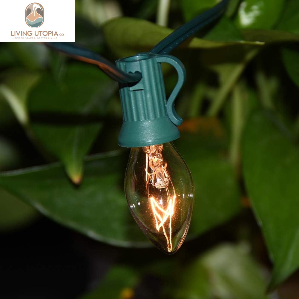 25 Pack C7 Clear Replacement Bulbs, C7 Clear Light Bulbs for Christmas Outdoor Patio Indoor String Lights, C7/E12 Candelabra Base, 5 Watt Night Light Bulbs- Clear