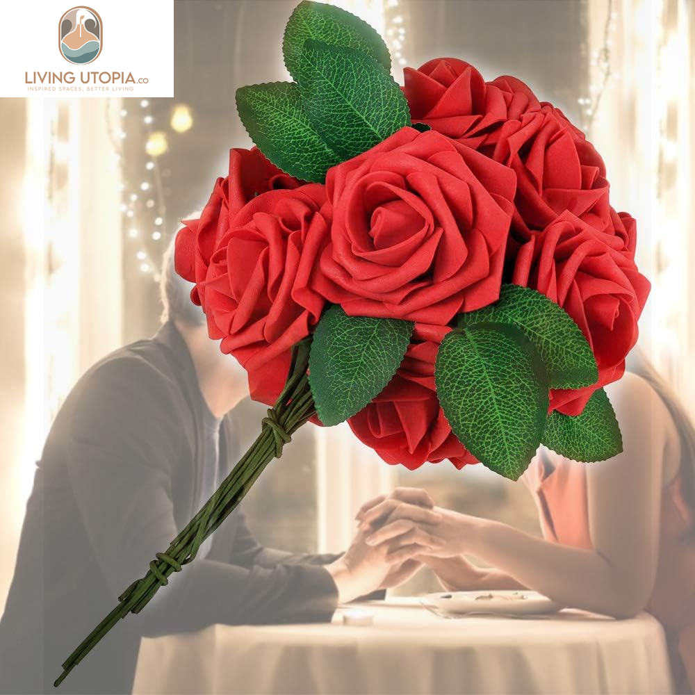 Artificial Flowers 25Pcs Real Looking Fake Roses with Stems for DIY Wedding Bouquets Baby Shower Centerpieces Floral Arrangements Party Tables Home Decorations