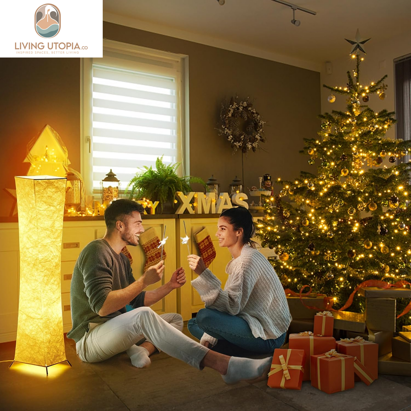 Floor Lamp, Dimmable 39" (XS) Tall Standing Lamp, 3 Levels Adjustable Brightness 12Wx2 LED Bulbs, Column Floor Light W/White Fabric Shade, Home Decor for Living Room, Bedroom, Kids Room