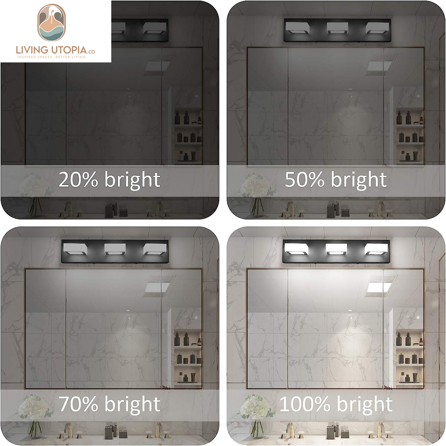 3 Light Dimmable Bathroom Vanity Light LED Modern Matte Black Vanity Wall Light Acrylic Stainless Steel Bathroom Vanity Lighting Fixtures