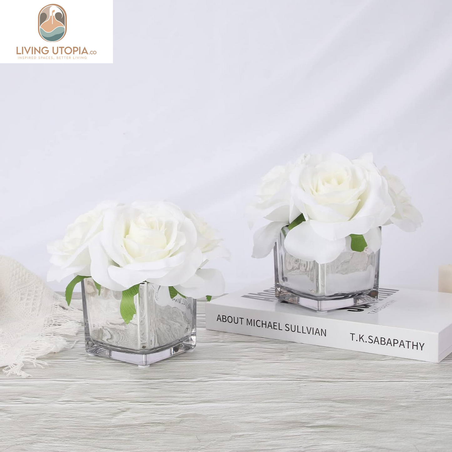 2 Pack Fake Flowers with Vase, Silk Roses Artificial Flowers in Vase, Faux Flower Arrangement with Vase Suitable for Home Office Decoration, Dining Table Centerpiece, Valentine'S Day