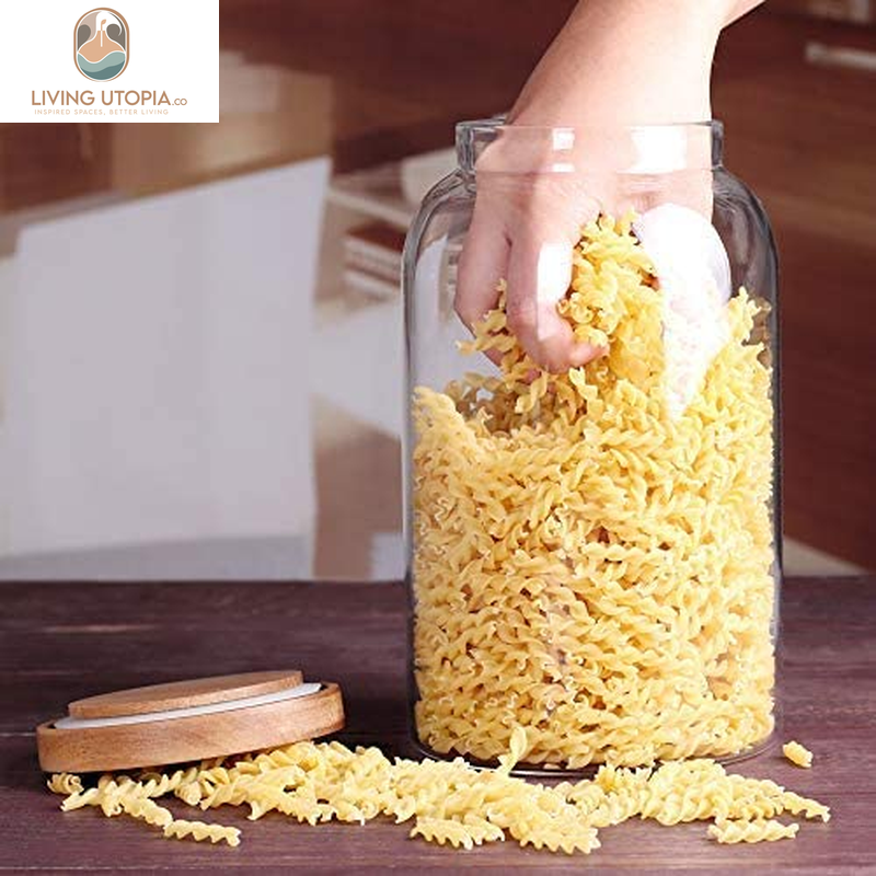 Modern Design Transparent Glass Food Storage Jars, Food Storage Containers Glass,100Fl Oz(3000Ml) Enlarged Thickened with Sealed Wooden Lid to Store Food, Herbs, Tea, Easy to Use and Clean