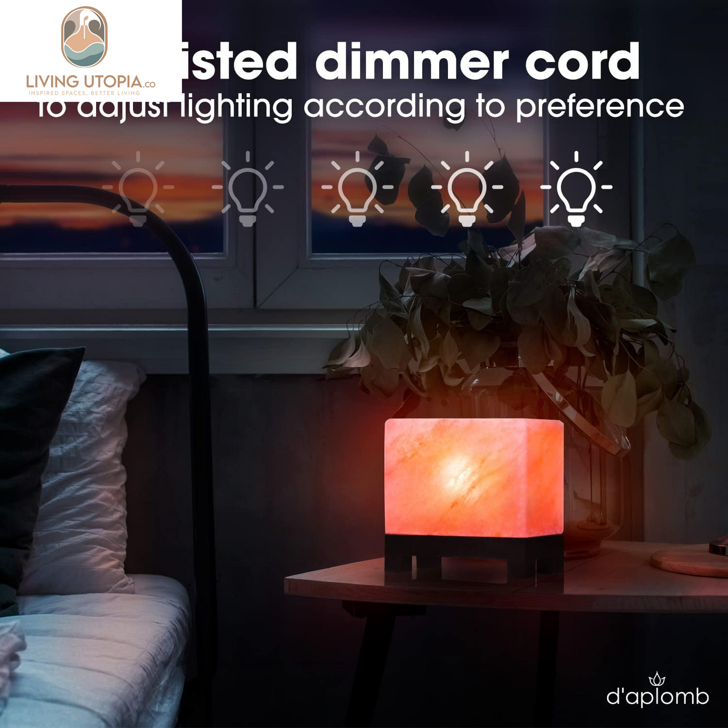 100% Authentic Natural Himalayan Salt Lamp;Hand-Carved Modern Rectangle Rare Pink Crystal Rock Salt from the Himalayan Mountain; Footed Wood Base, Dimmer Cord; 11.5 Lbs