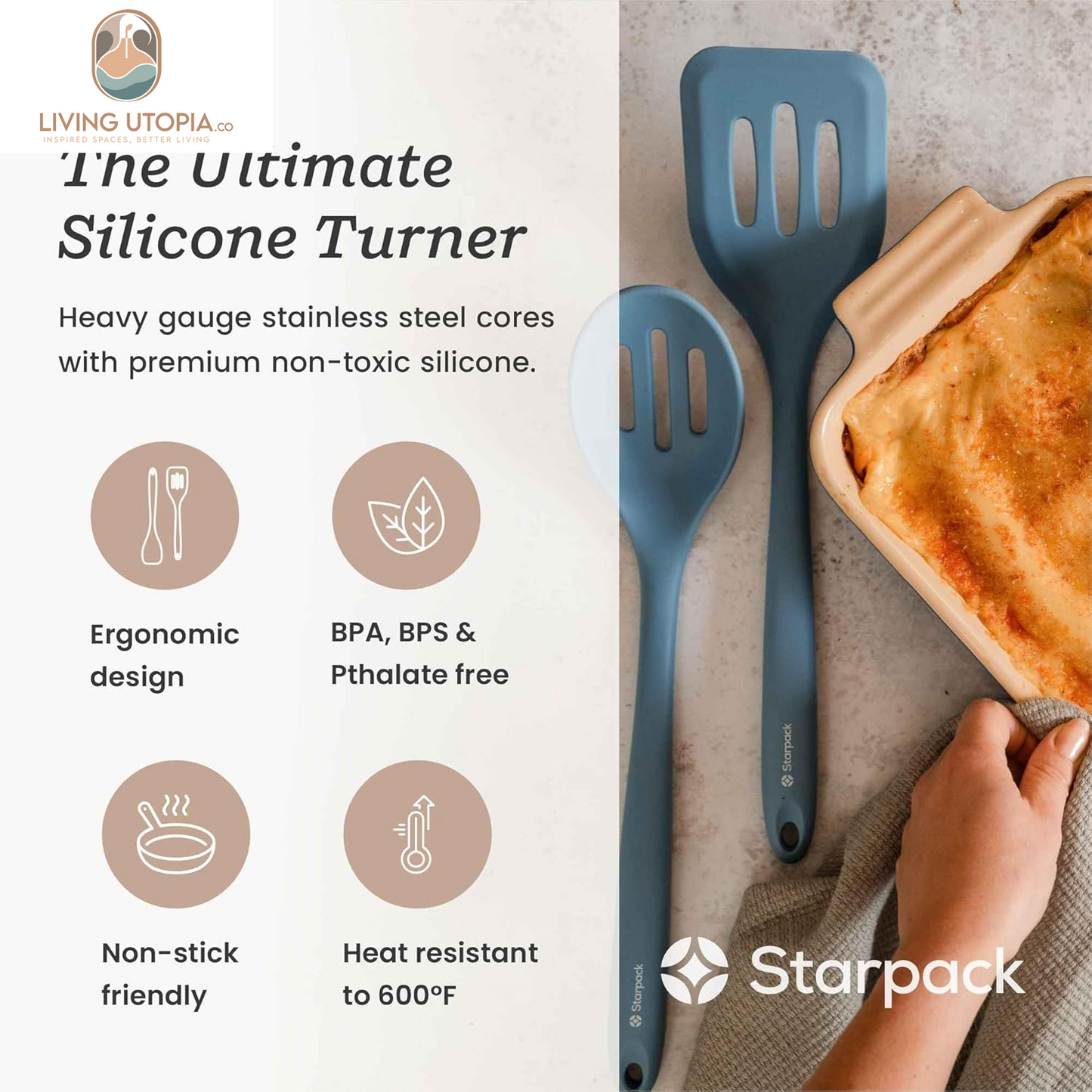 Starpack 'Head Turner' Premium Silicone Turner Spatula, Slotted Spatula - Up-To 600°F High Heat Resistant Silicone Slotted Spatulas for Cooking, LFGB Grade Non Stick Rubber Turner Spatula