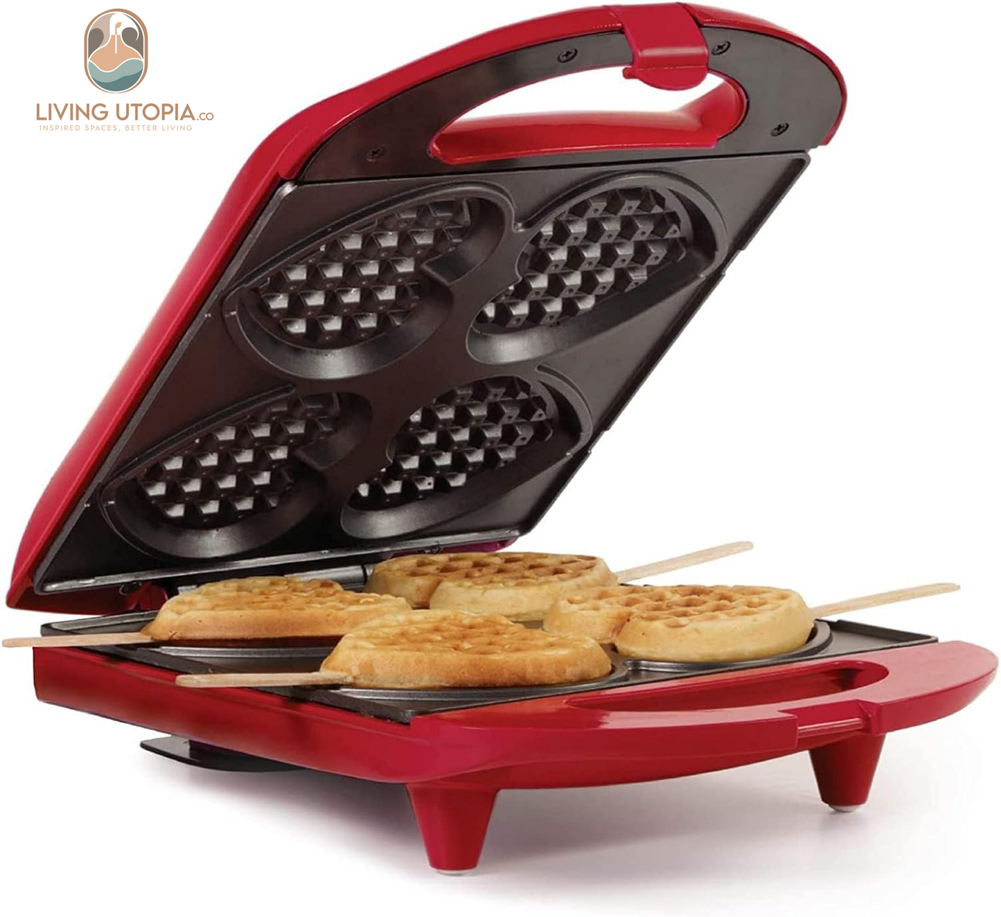 - Non-Stick Heart Waffle Maker, Red - Makes 4 Heart-Shaped Waffles in Minutes