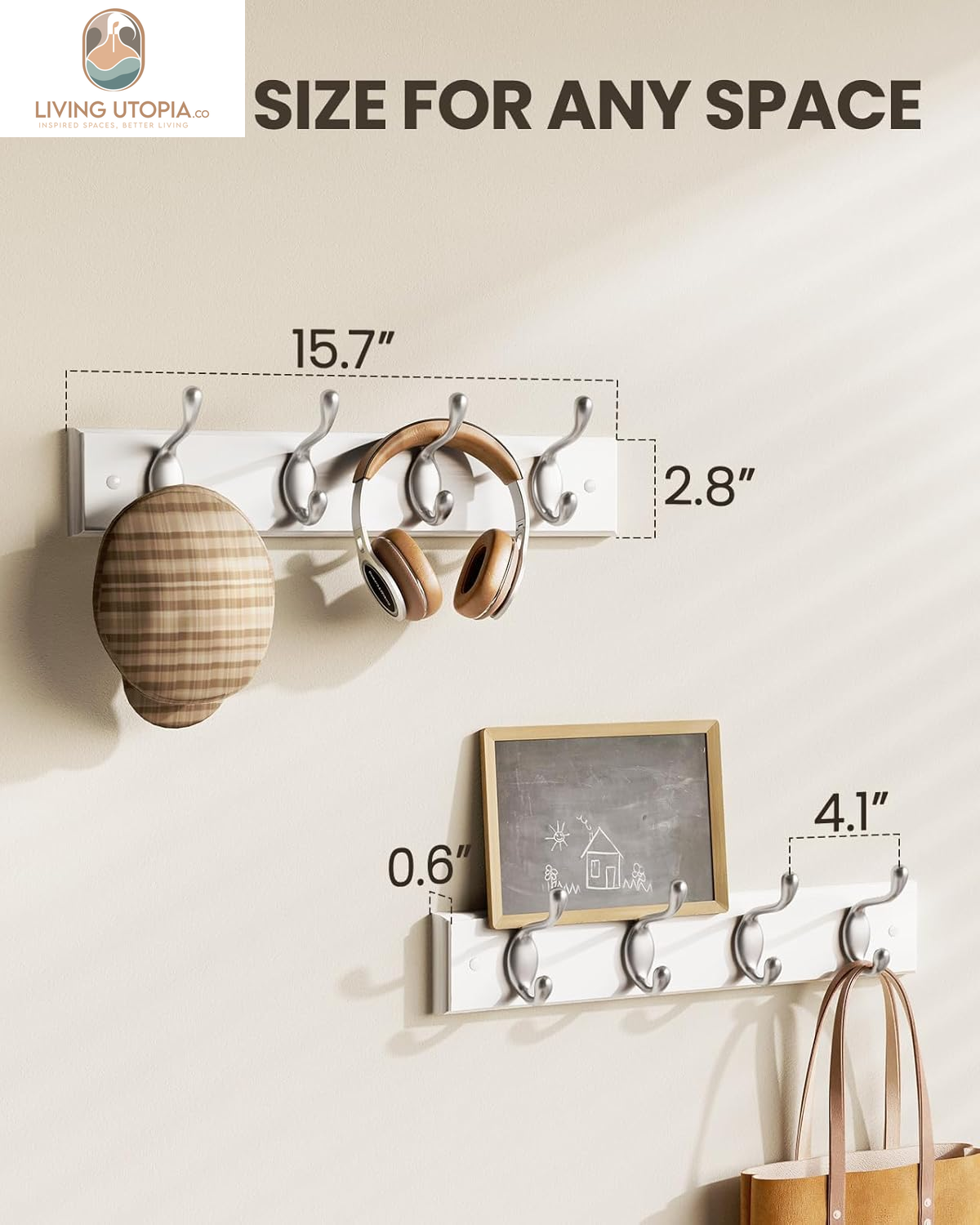 Coat Rack Wall Mount 2 Pack, Coat Hooks Wall Hooks Coat Hangers for Wall, Hat Racks Hooks for Hanging Coats Wall Mounted, White