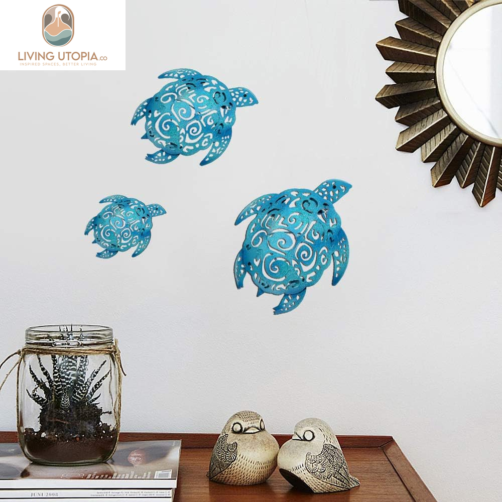 Set of 3 Metal Sea Turtle Beach Theme Decor Wall Art Decorations for Indoor Outdoor Bathroom Garden