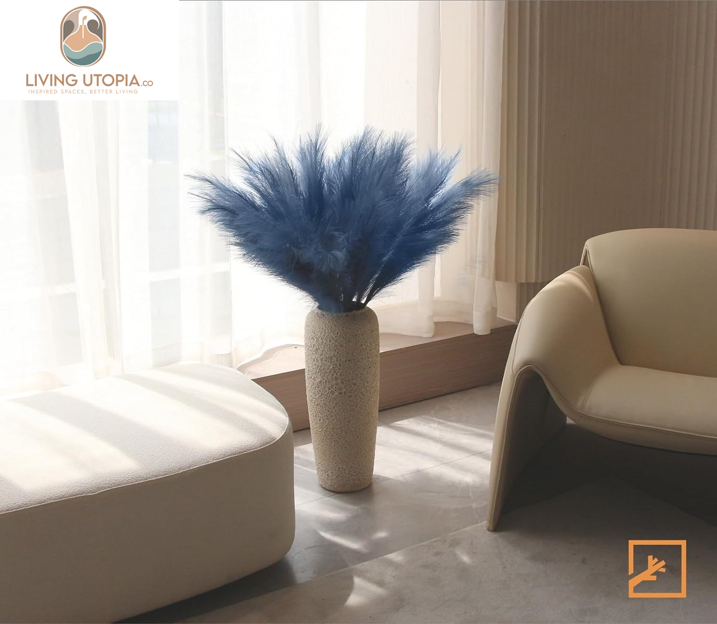 7-Pcs 38"/3.1FT Blue Pampas Grass Large Tall Fluffy Artificial Fake Flower Boho Decor Bulrush Reed Grass for Bedroom Decor Vase Filler Farmhouse Home Wedding (Blue)