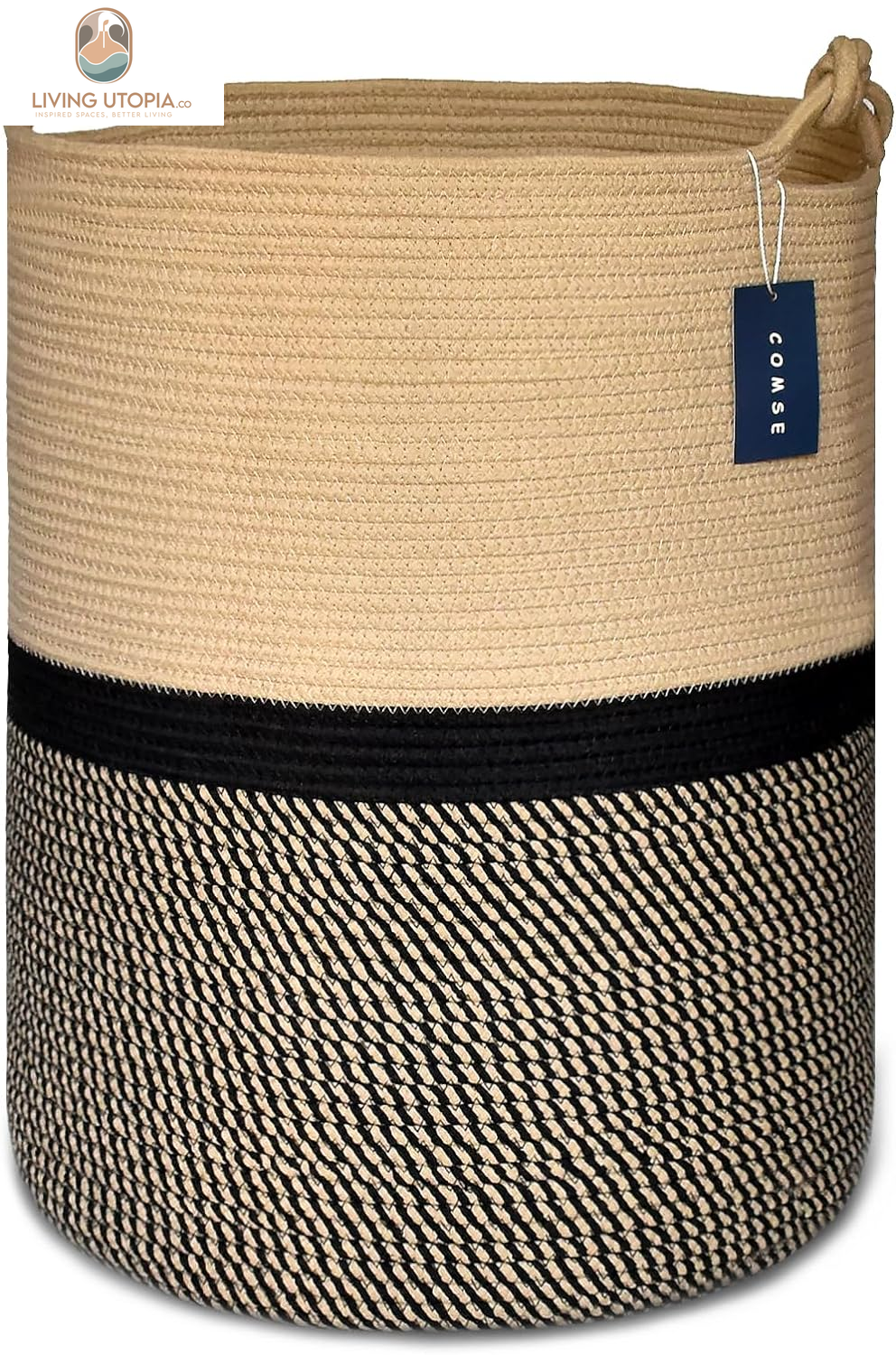 Extra Large Blanket Basket, Tall Storage Basket,15.7”X 21.7”, Large Laundry Basket, Tall Basket, Rope Basket, XXXL Laundry Basket, Toy Basket, Woven Basket, Clothes Baskets, Blend Brown/Black