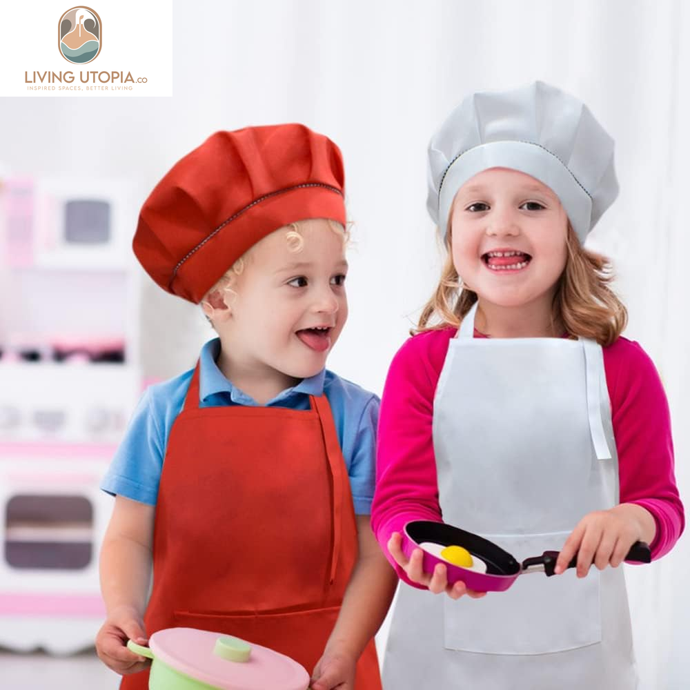 Kids Apron and Hat Set Children Chef Apron for Cooking Baking Painting