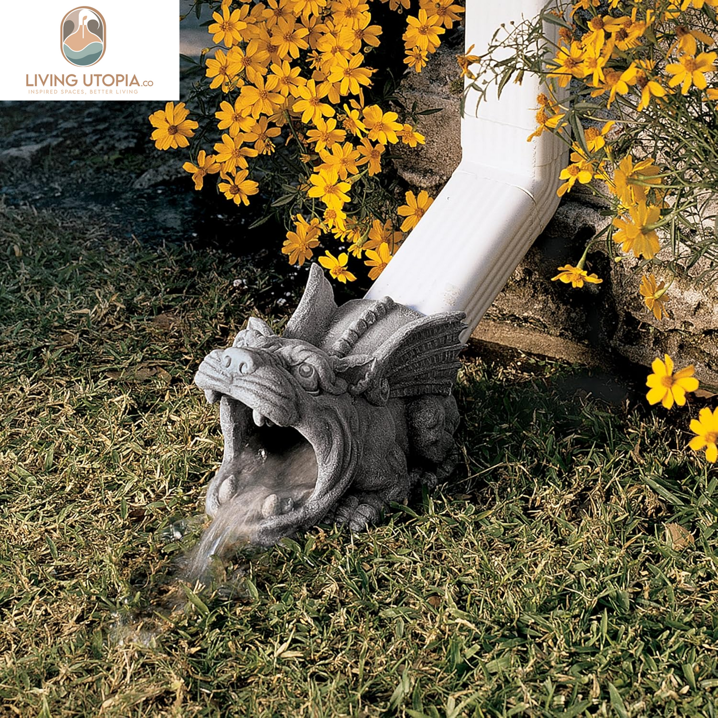 Roland the Gothic Gargoyle Gutter Guardian Rain Downspout Extension Outdoor Statue, 10 Inch Long, Cast Stone Resin, Grey Stone Finish