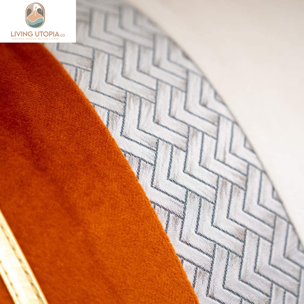 Burnt Orange Patchwork Velvet Throw Pillow Cover with Gold Striped Leather Cushion Case Modern Luxury Pillowcase for Sofa Couch Bedroom Living Room Home Decor,18"X18"