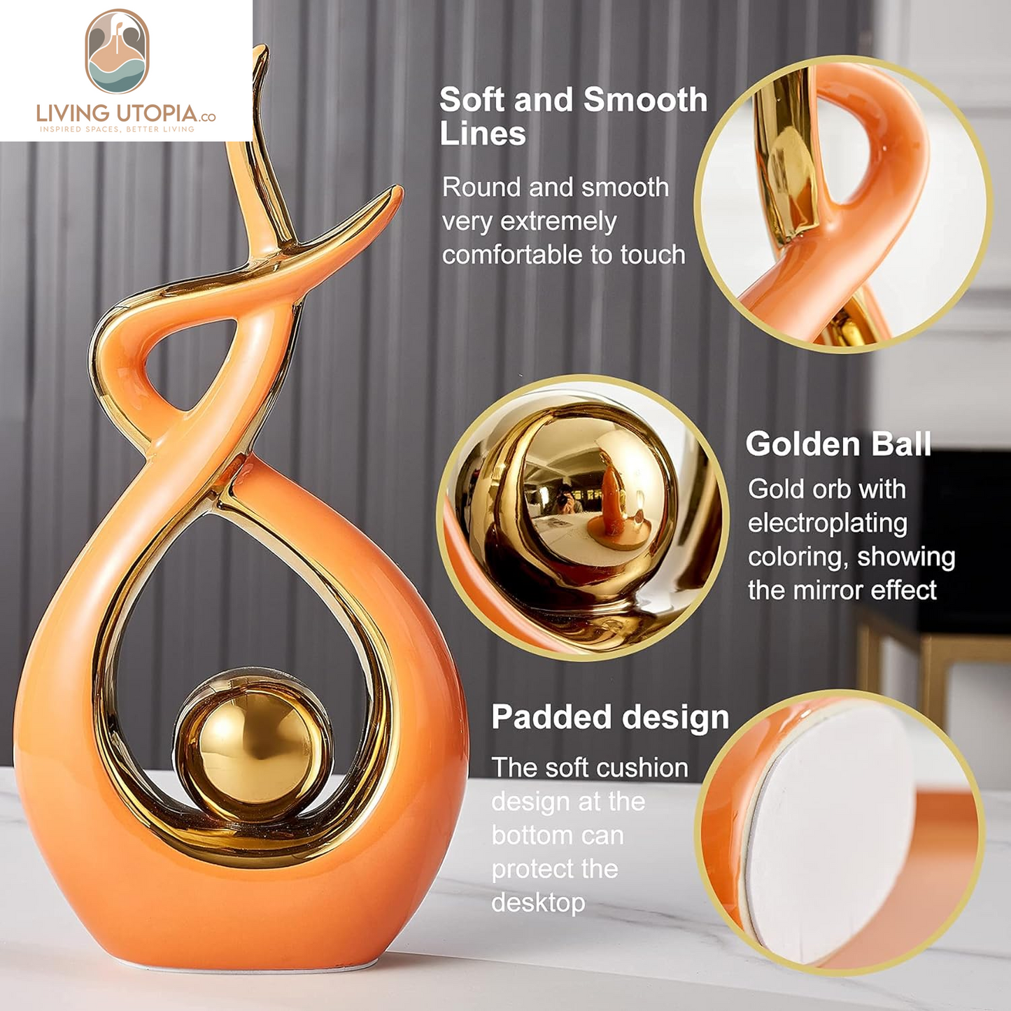Home Decor Modern Art Ceramic Statue, Orange Coffee Table Decor, Hous Decorations for Living Room Dining Room Table Centerpiece Bookshelf (12.2" H)