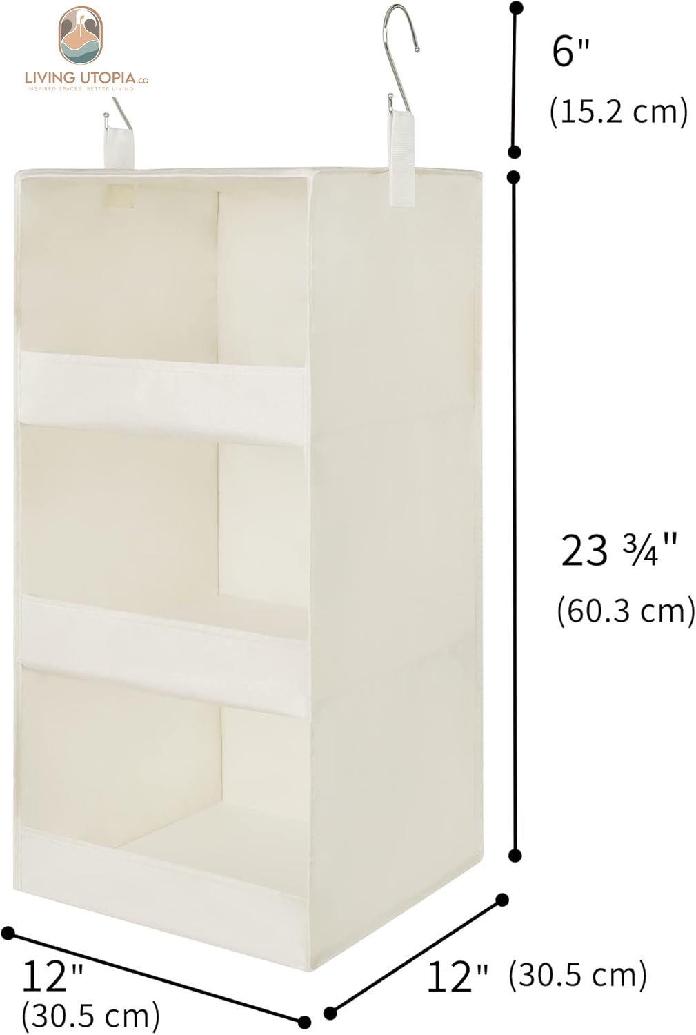 3-Shelf Hanging Organizer, Foldable Hanging Closet Storage, Closet Shelves Organizer for Camper, Beige, 29 ½" H X 12" W X 12" D, 2-Pack