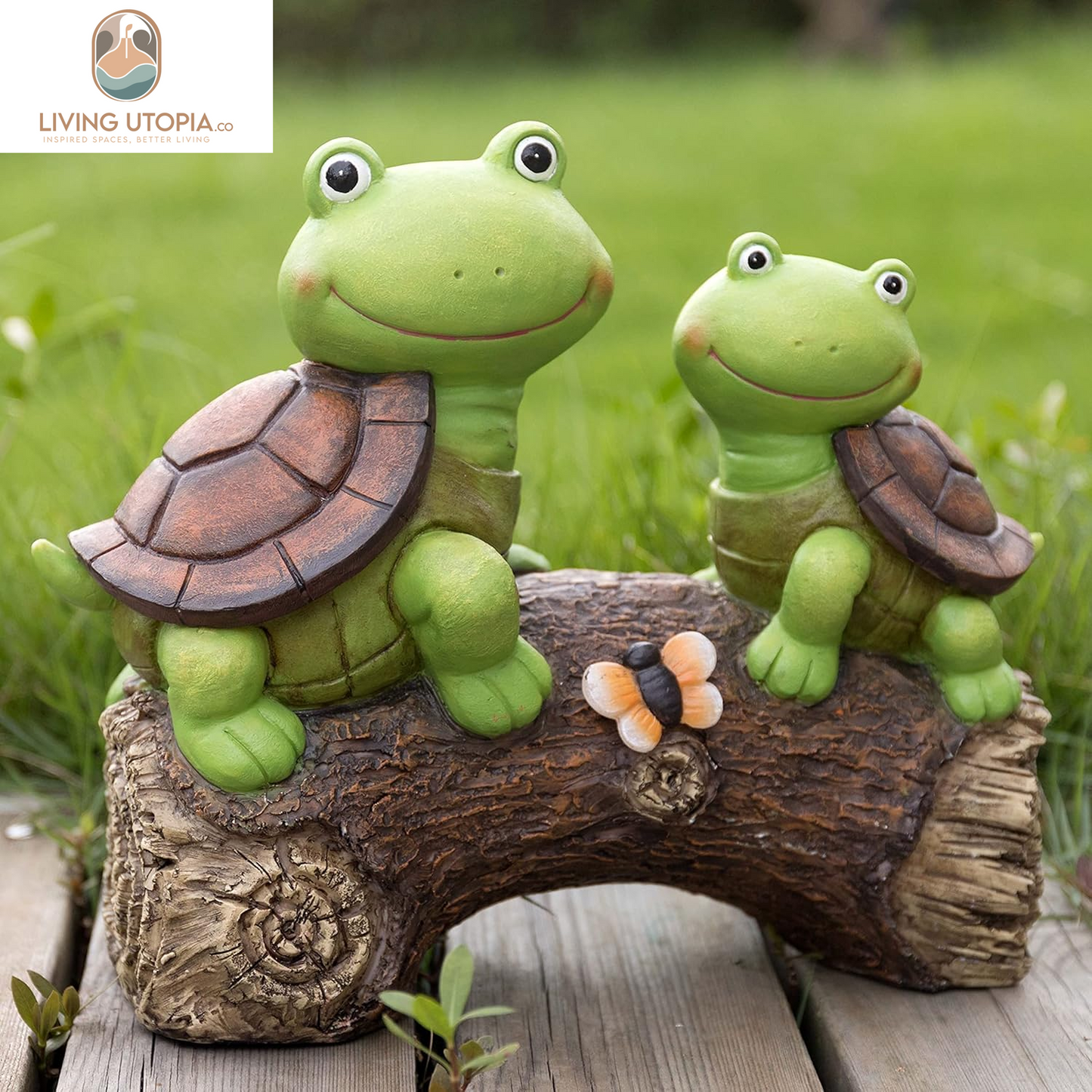 10" Garden Statue Turtles Figurine-Cute Frog Face Turtles Resin Statue with Solar Lights, Outdoor Fall Gnomes Decorations for Yard Lawn Ornaments, Garden Gifts for Mom