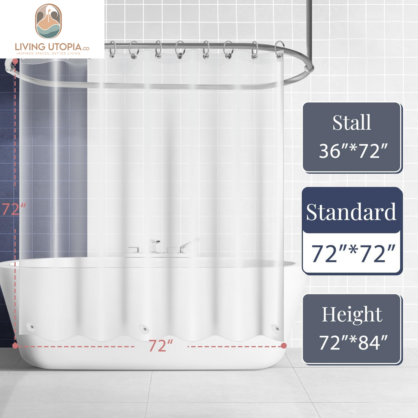 Clear Shower Curtain Liner Waterproof, 72X72 Lightweight