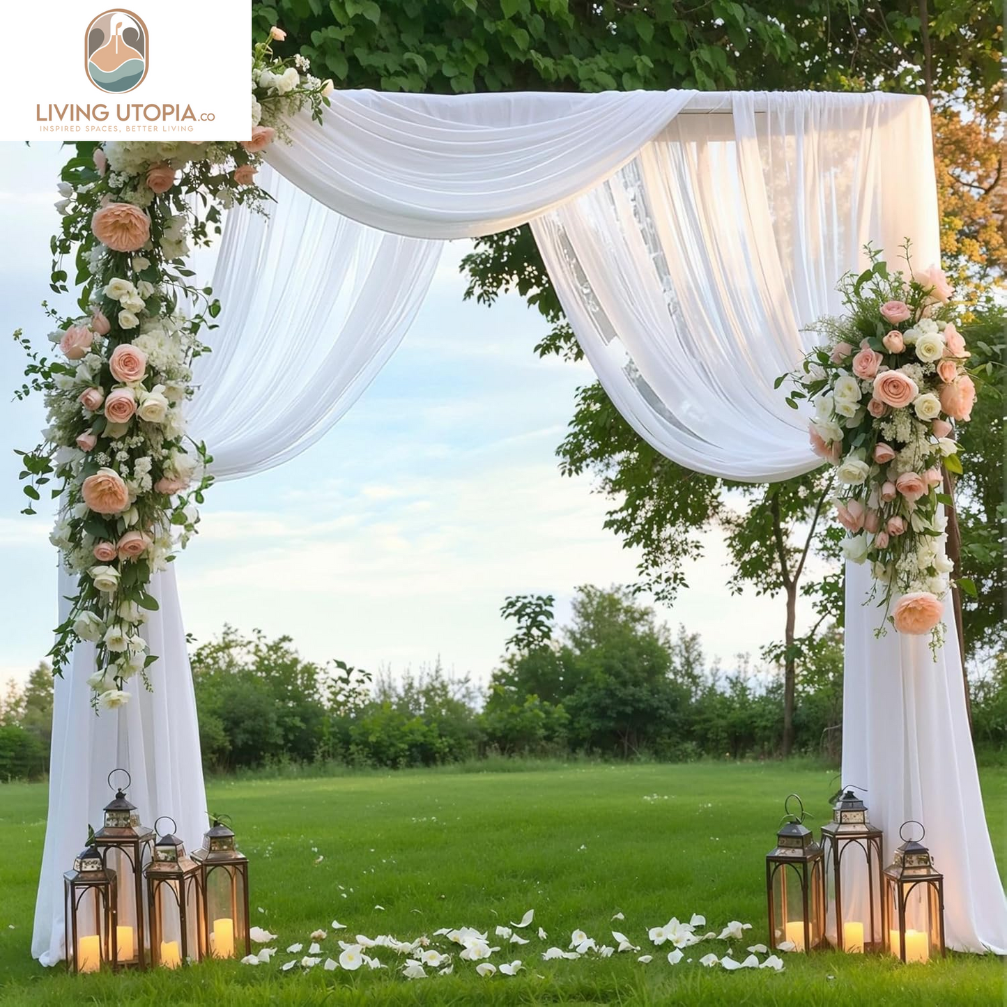 Wedding Arch Draping Fabric, 1 Panel 28" X 19Ft White Wedding Arch Drapes Sheer Backdrop Curtain for Wedding Ceremony Party Ceiling Decor