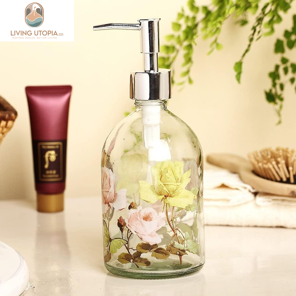 Glass Soap Dispenser Bottle with Pump,Refillable Liquid Hand Soap Dispenser for Bathroom, Kitchen Soap Dispenser 17 Oz