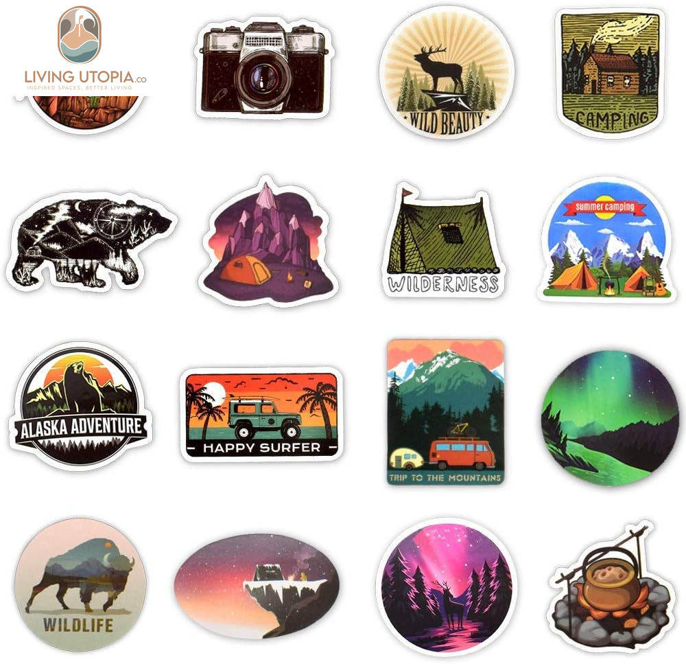 Stickers for Water Bottles Outdoor, Nature Stickers Camping Stickers Adventure Stickers for Yeti Stickers for Cooler Stickers and Decals Waterproof Vinyl Stickers for Teens Boys Kids,Girls 50Pcs