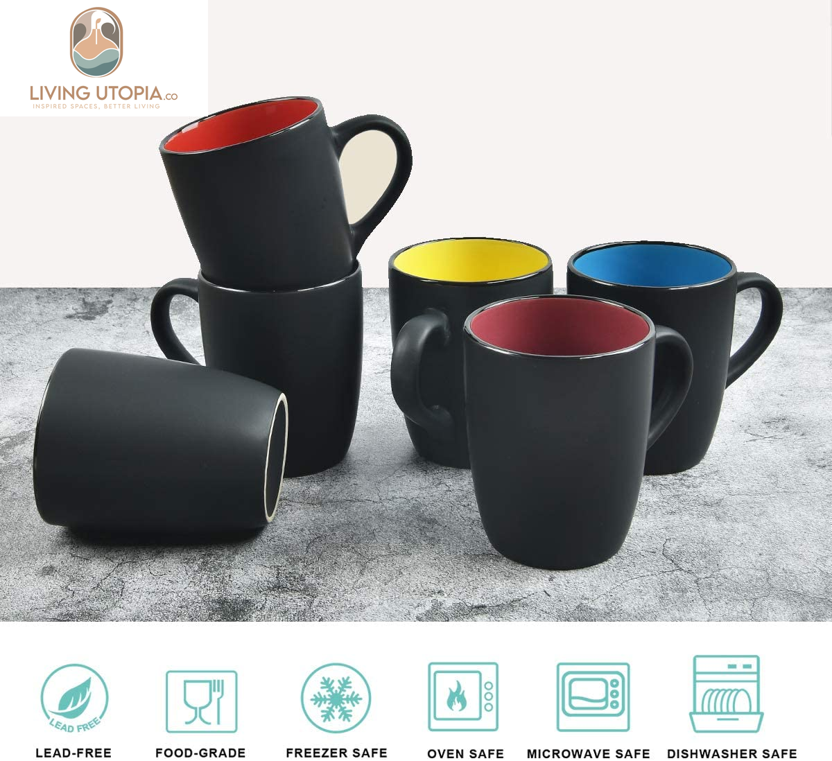 Ceramic Coffee Mug, 1 Pack Large Coffee Mug, 16Oz Restaurant Coffee Mug with Handle, Black Porcelain Mug for Office and Home, Large Ceramic Coffee Cup for Coffee Tea Cocoa Juice, Yellow