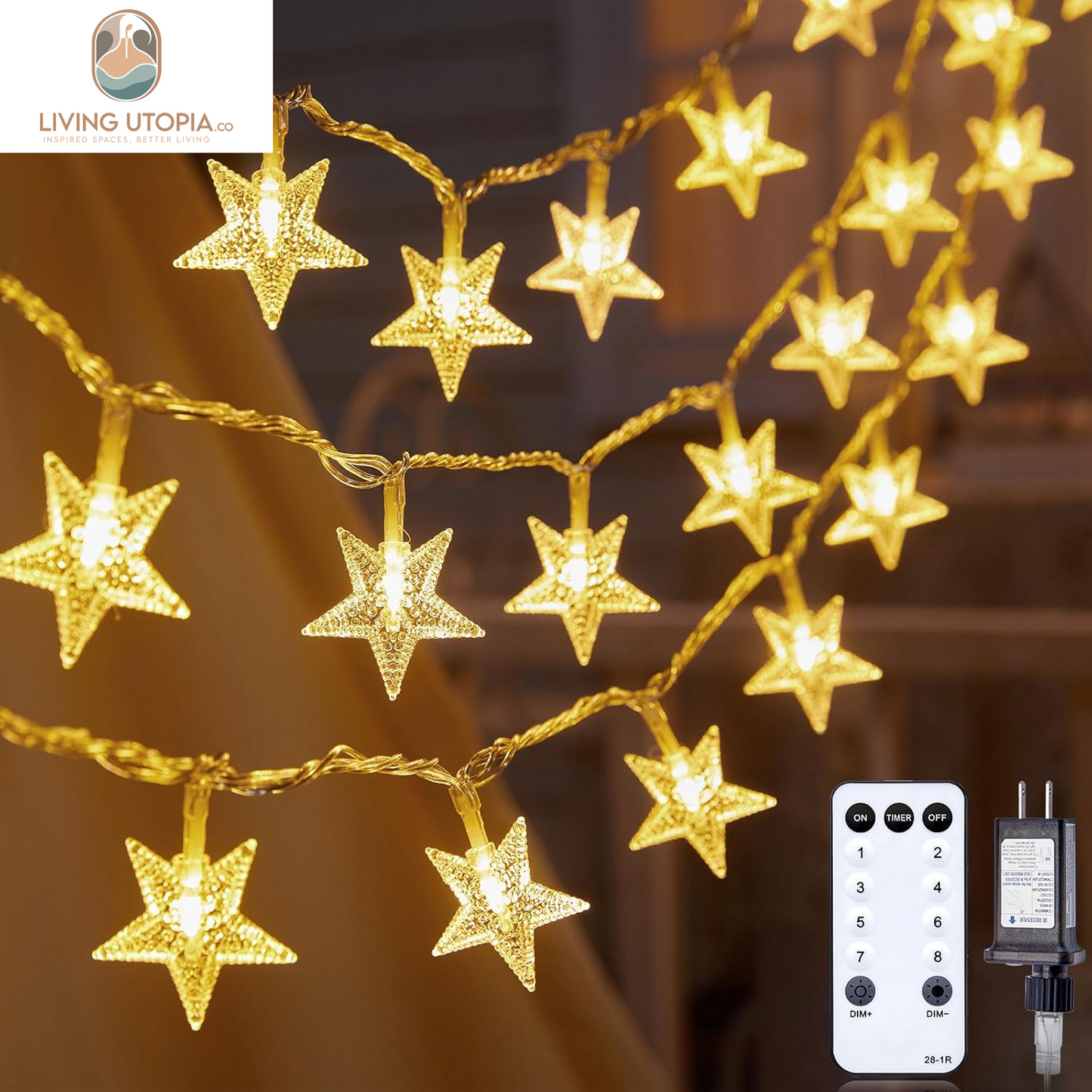 Star String Lights Plug in - 33 Ft 100 LED Star Fairy String Lights with Remote and Timer, Waterproof for Bedroom Porch Wedding Party Patio Garden Tent Indoor Outdoor Décor, Warm White