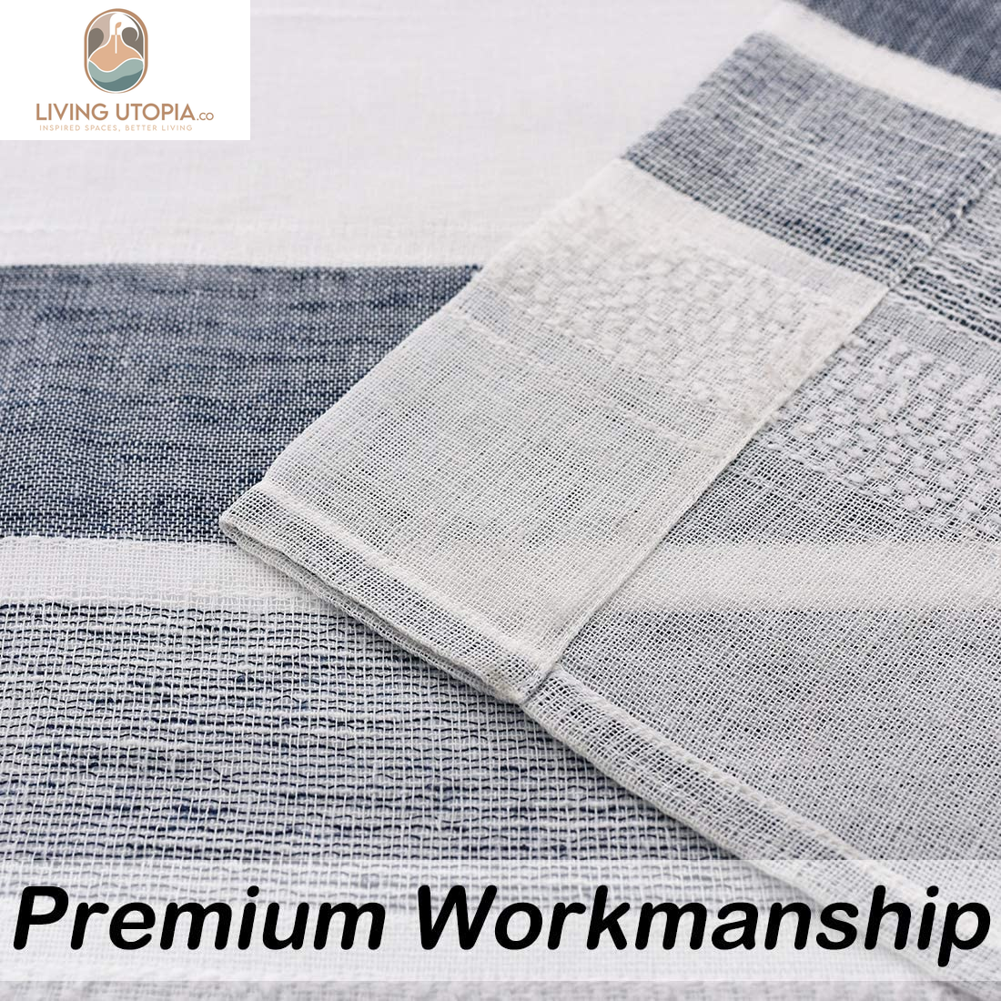 Sheer Navy Blue and White Stripe Farmhouse Curtains Boucle Linen Window Curtain Panel Pairs Yarn Dyed Woven 63 Inches Long for Living Room Bedroom 2 Pack Rod Pocket Rustic Living Panels
