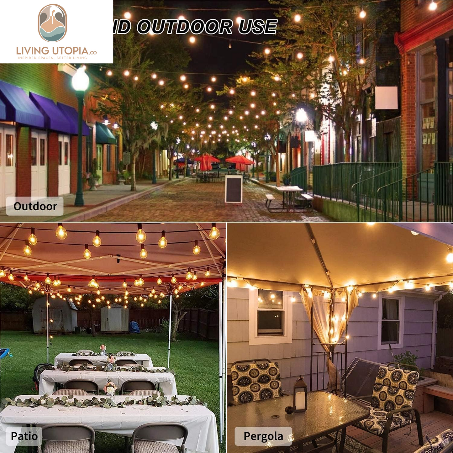 50 Feet Patio String Lights with 53 Edison Globe Bulbs, UL Listed for Indoor Outdoor Use, E12 Socket Base, Connectable Lights for Porch Deck Gazebos Balcony Wedding Gathering Parties Decor, Black