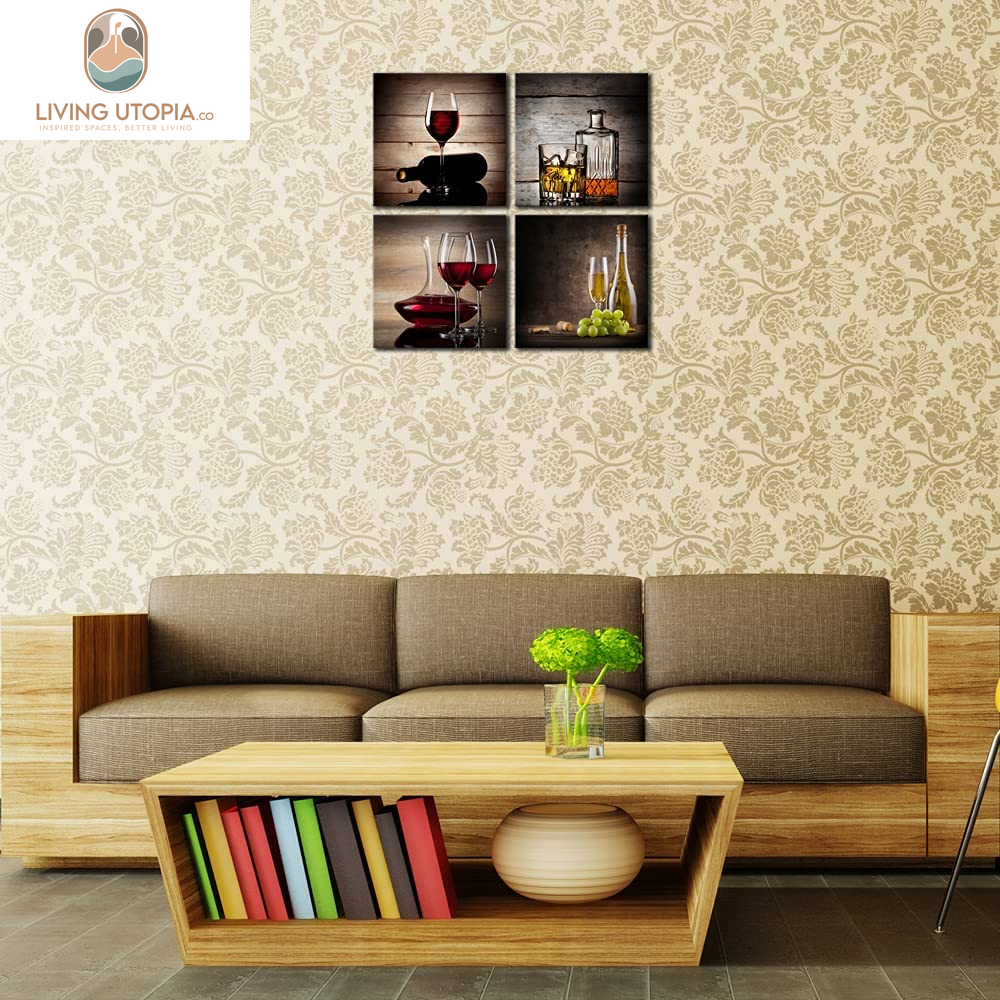 Red Wine Cups Modern Kitchen Wall Art Dinning Room Wall Decor 4 Panels Abstract Canvas Prints Artwork Contemporary Vintage Pictures Paintings on Canvas Wall Art for Kitchen Home