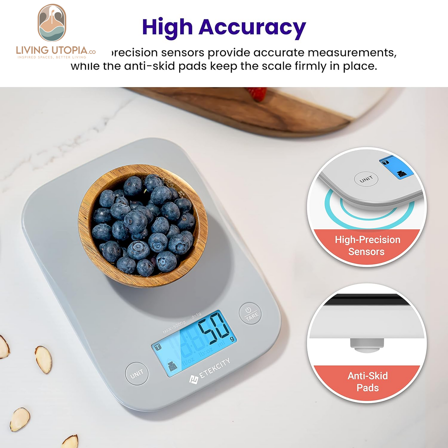 Food Kitchen Scale, Digital Weight Grams and Oz for Cooking, Baking, Meal Prep, and Diet, Medium, Gray