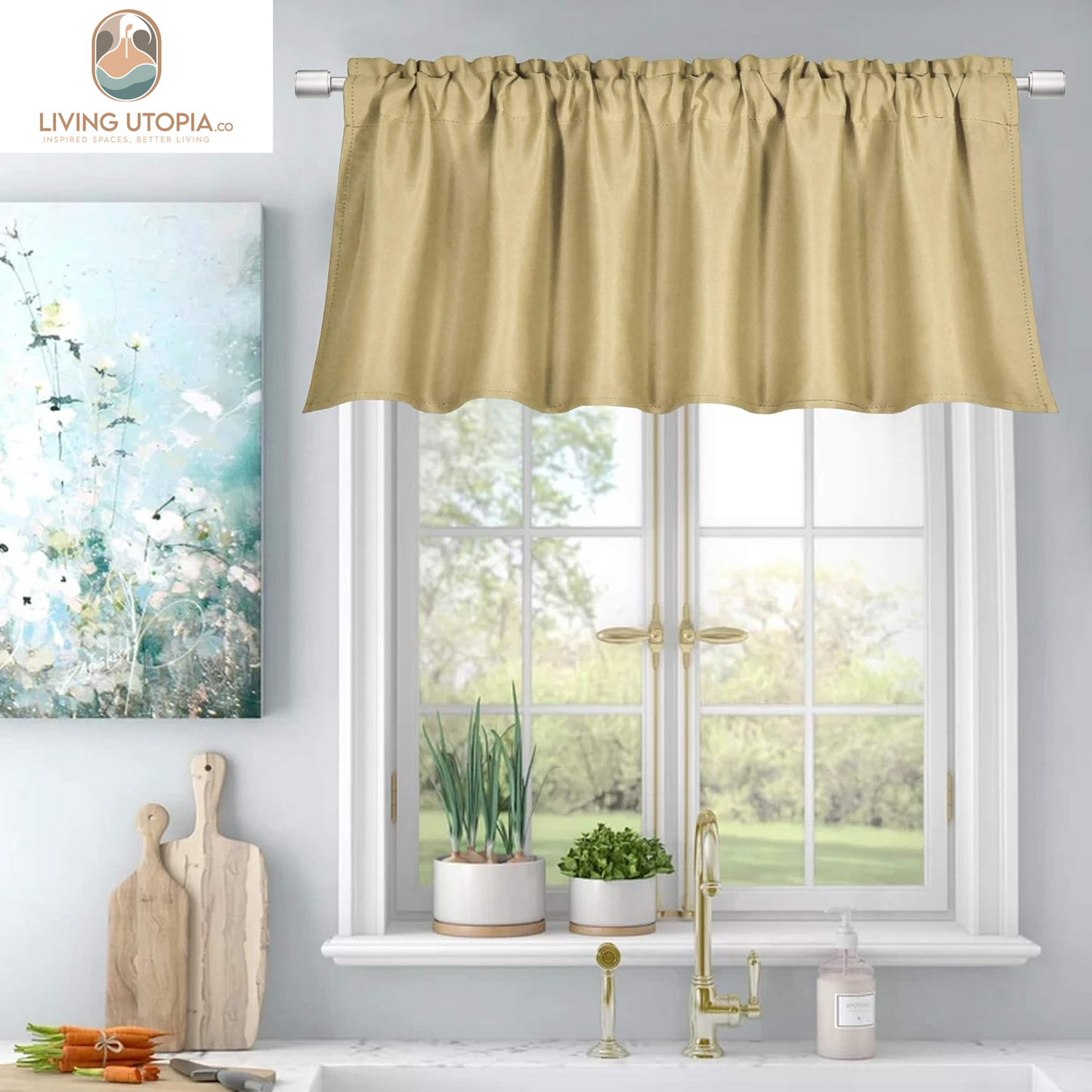 Energy Efficient Rod Pocket Curtains Valance for Windows Room Darkening Privacy Protection Valance 18 Inch Length for Bedroom Kitchen,Each Is 52X18 Inch,Biscotti Beige,Single Panel