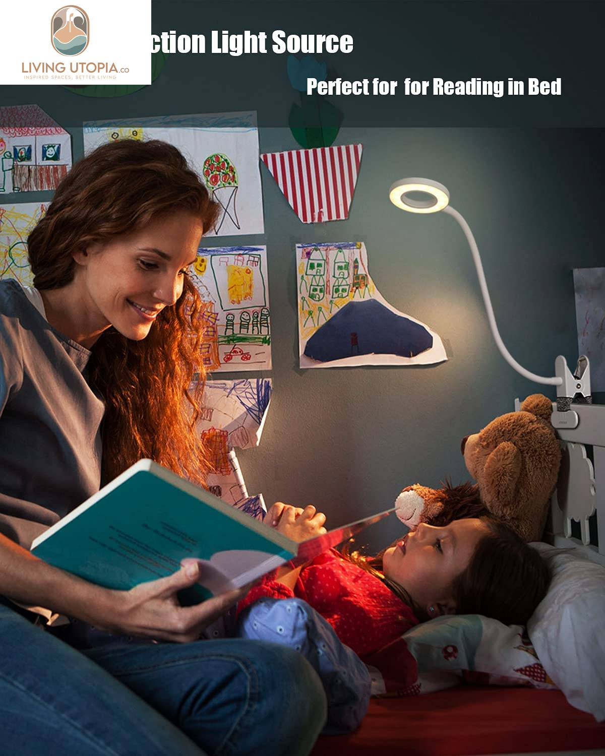 LED Reading Light, Dimmable Clamp Light for Bed Headboard, Bedroom, Office, 3 Modes & 9 Dimming Levels, Flexible Clip Desk Lamp, Adapter Included (Mattewhite)