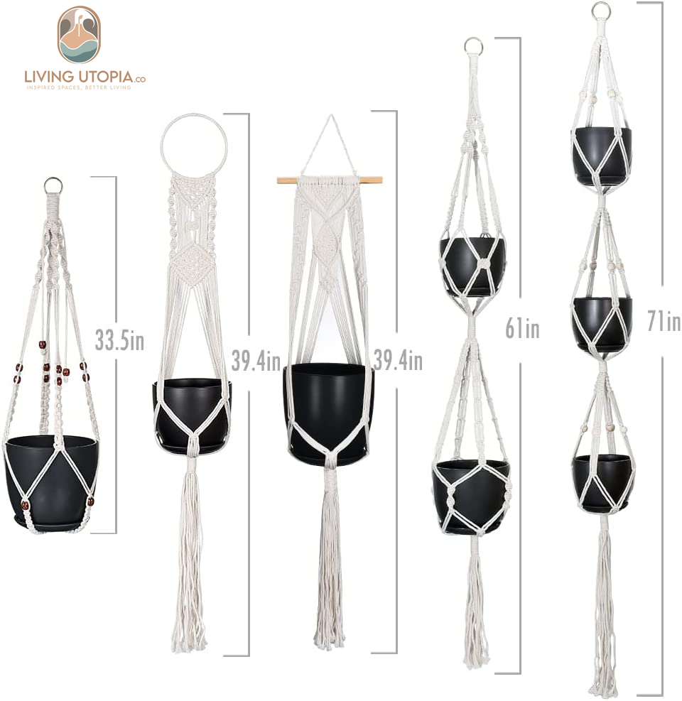 Macrame Plant Hangers, Hanging Planters Set of 5 with 5 Hooks, Hanging Planters for Indoor and Outdoor Plant Décor, Different Tier (5 Sizes) Beige
