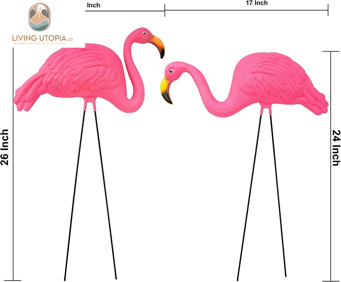 Pink Flamingos Yard Decorations - 2 Pack Extra Large 24" Tall Plastic Flamingo Statue W/Metal Stakes - Lawn Ornaments & Garden Decor for Outdoor Parties