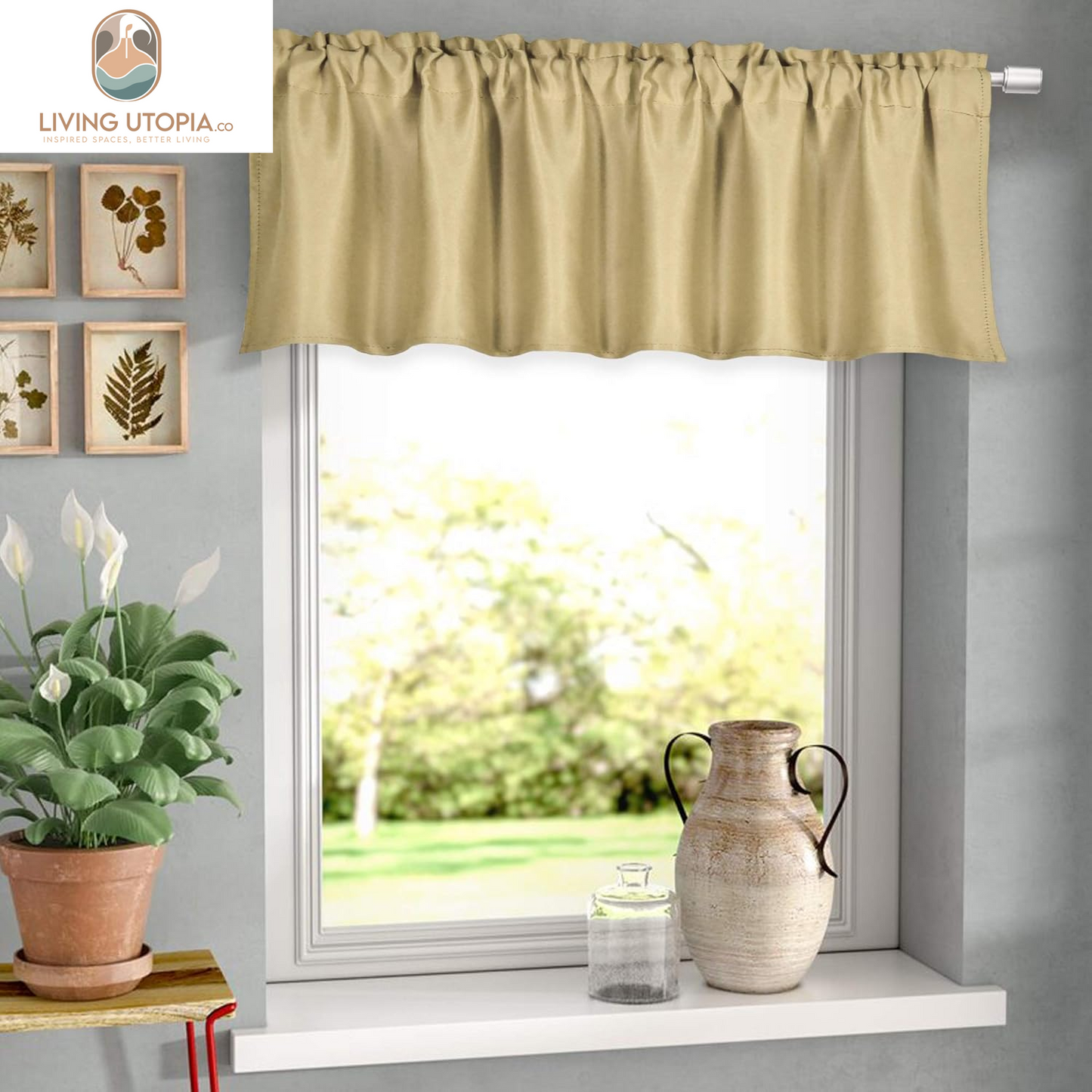 Energy Efficient Rod Pocket Curtains Valance for Windows Room Darkening Privacy Protection Valance 18 Inch Length for Bedroom Kitchen,Each Is 52X18 Inch,Biscotti Beige,Single Panel