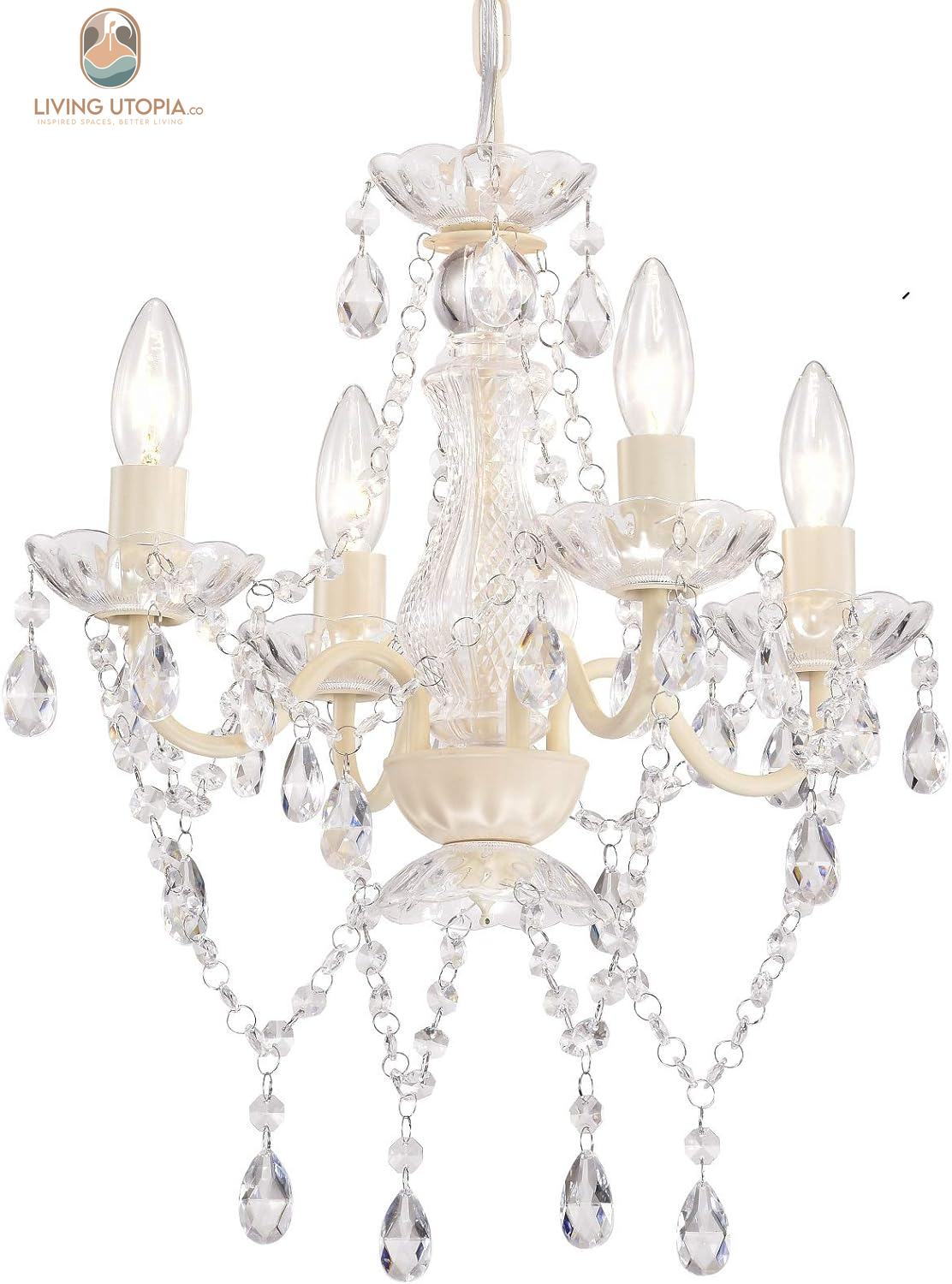 Mini Crystal Chandeliers Acrylic Beige Chandelier Lighting 4 Light Modern Hanging Light Fixtures
