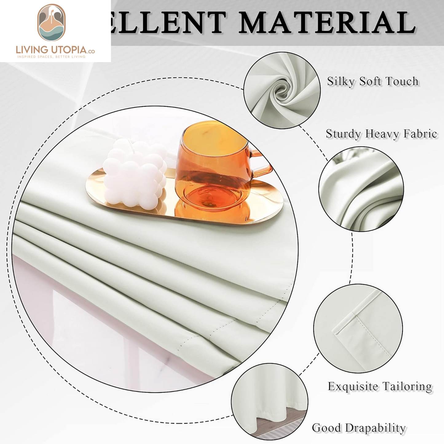 Cream White Blackout Curtains 63 Inches Long for Living Room - Grommet Room Darkening Thermal Insulated Ivory Curtain Drapes for Bedroom, Light Beige, 2 Panels, 52W X 63L