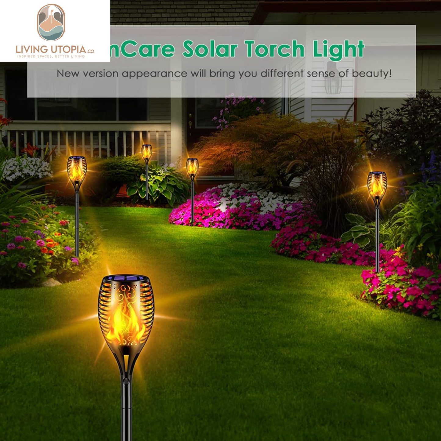 Solar Lights Outdoor 99 LED Higher & Larger Flickering Flame Solar Torch Lights 43" Waterproof Outdoor Lighting Solar Powered Pathway Lights for Garden Patio Yard, 4Pack