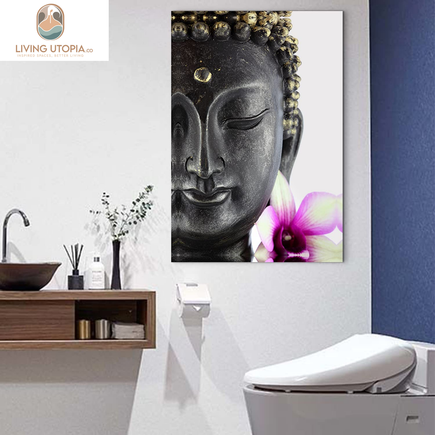 Buddha Statue Wall Art Meditation Room Decor Zen Painting Buddah Head Canvas Prints for Bedroom Yoga Home Decorations Keep Inner Peaceful Spiritual Buddism Belief Picture Lotus Flower Poster 24X36"