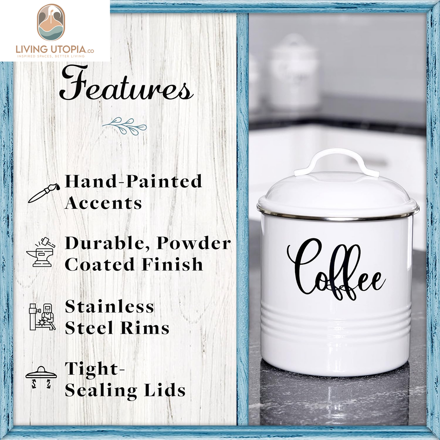 Food Storage Containers Set with Lids, Farmhouse Home Kitchen Decor Rustic Vintage Canisters