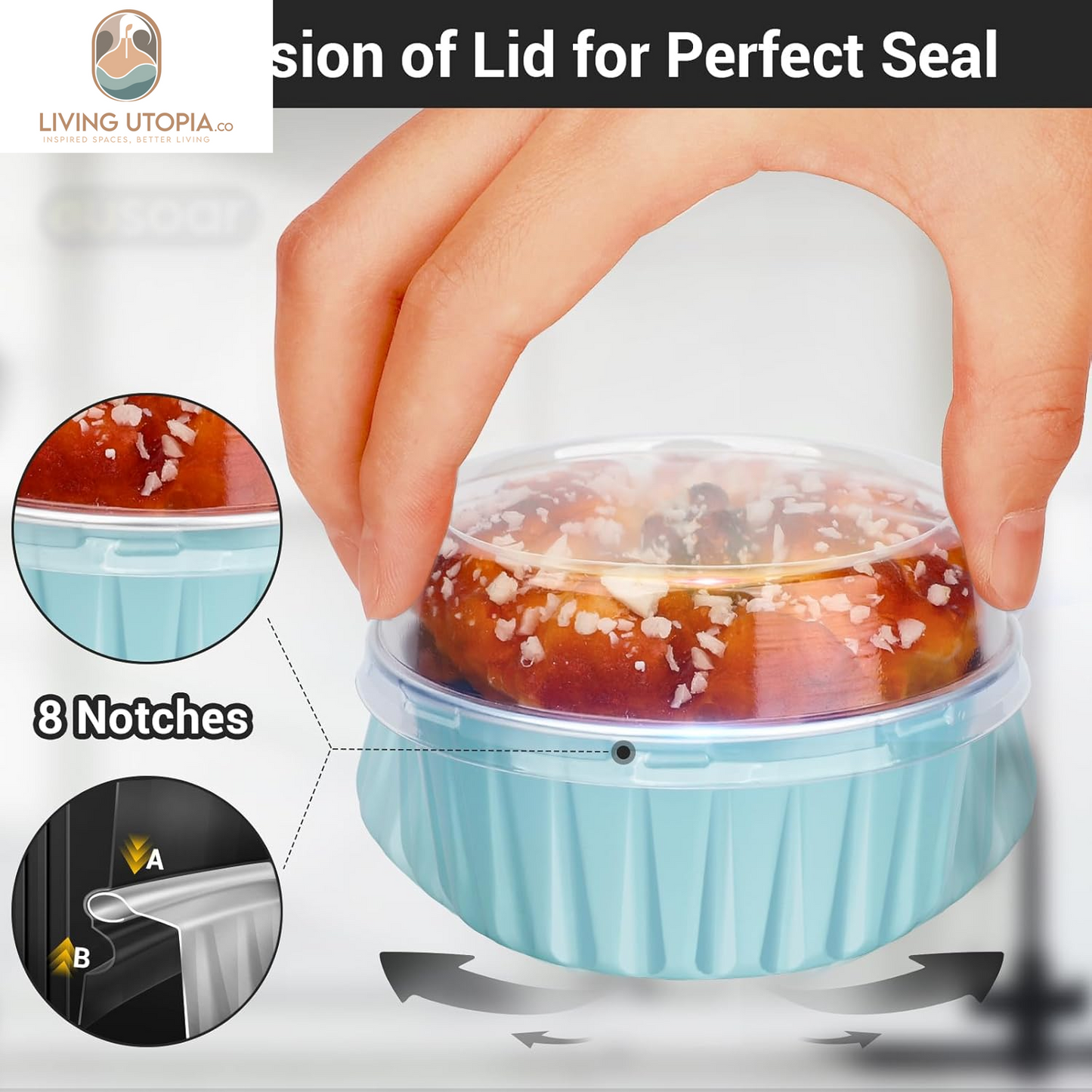 Aluminum Cups with Lids, 50Pcs 5Oz 125Ml Foil Cupcake Baking Cups, Muffin Liners Cups with Lids, Disposable Foil Ramekins Pans, Aluminum Foil Cupcake Holders