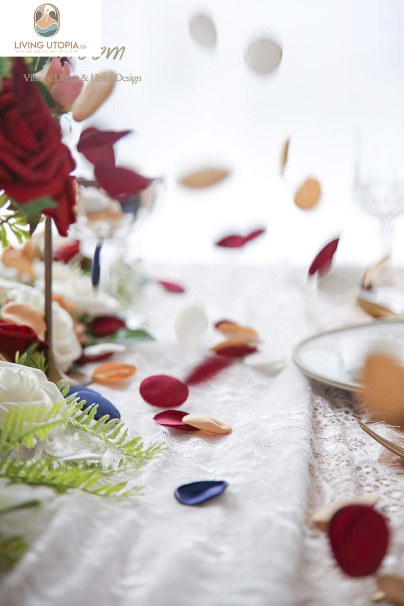 500Pcs Rose Petals Burgundy Navy Faux Silk Flower Petals for Wedding Flower Girl Basket Aisle Runner Scatter Dinner Table Centerpieces Party Confetti Bridal Shower Romantic Night Decoration