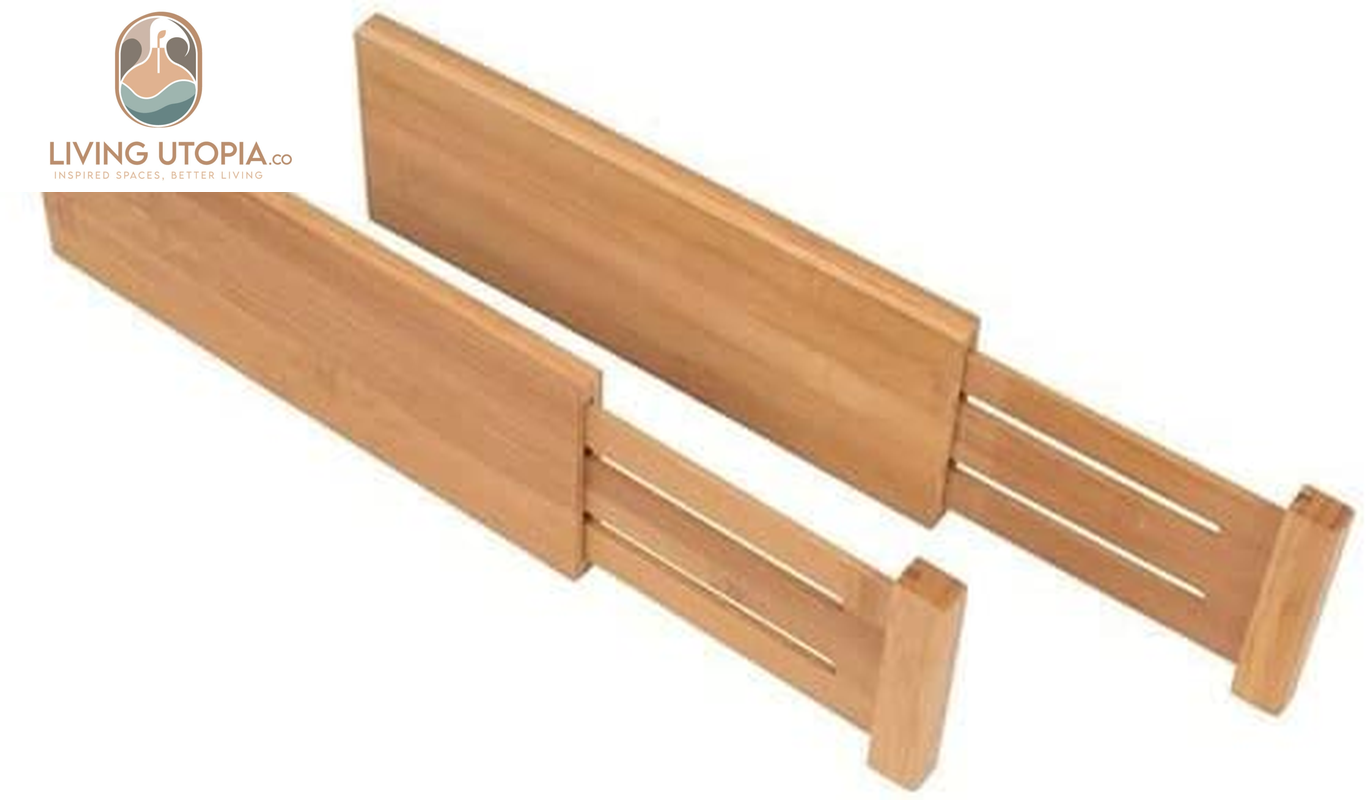 Large Kitchen Drawer Organizer - Expandable Bamboo Drawer Dividers (17" - 21.5") - Adjustable Separators for Kitchen, Clothes, Dresser, Bedroom, Bathroom, and Desk Drawers - 6-Pack