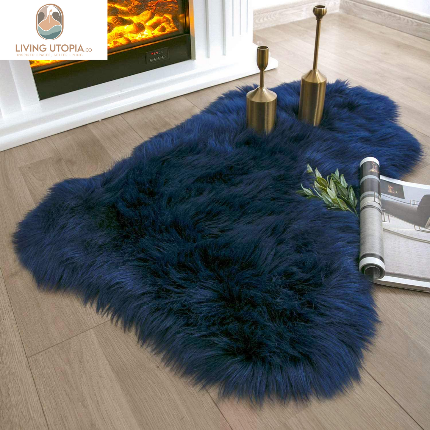 Ashler Faux Fur Rug, Fluffy Shaggy Area Rug Ultra Soft 2 X 3 Feet Sheepskin Fur Rug, Navy Blue Fuzzy Rug Machine Washable Shag Rug, Nursery Decor Throw Rugs for Bedroom, Kids Room, Living Room