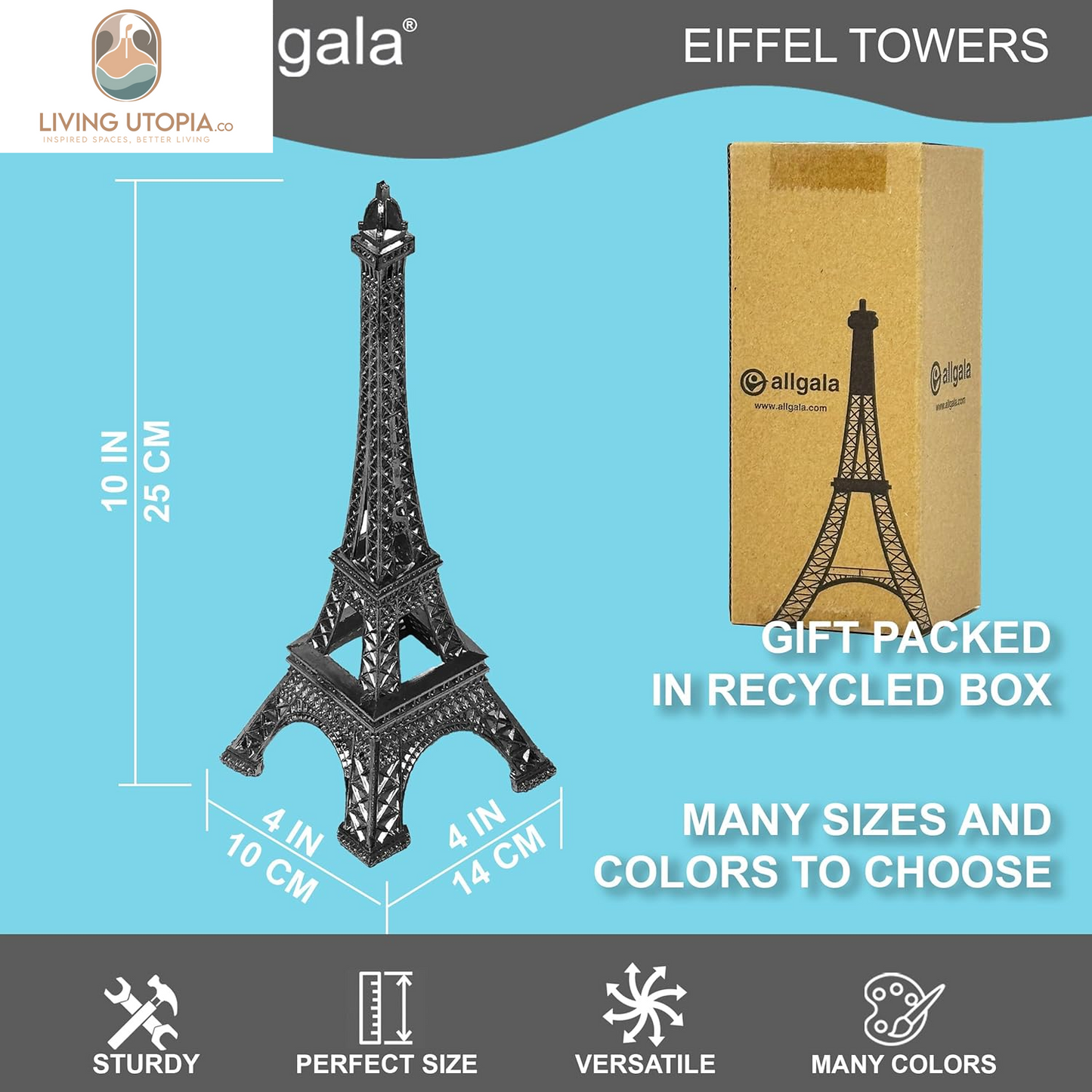 10" Eiffel Tower Statue Decor Alloy Metal, Black