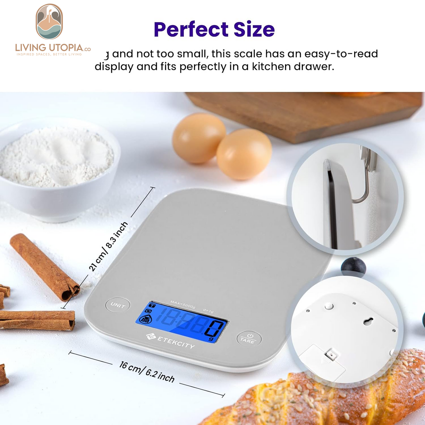 Food Kitchen Scale, Digital Weight Grams and Oz for Cooking, Baking, Meal Prep, and Diet, Medium, Gray