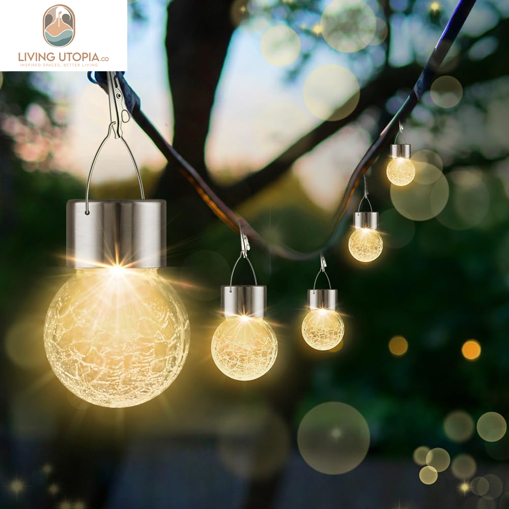 Solar Lights Outdoor Decorative 12 Pack, Hanging Solar Garden Lights Waterproof, Solar Powered Globe Lantern Cracked Glass Ball Lights for Yard Patio Fence Tree Umbrella Holiday Decoration,Warm White