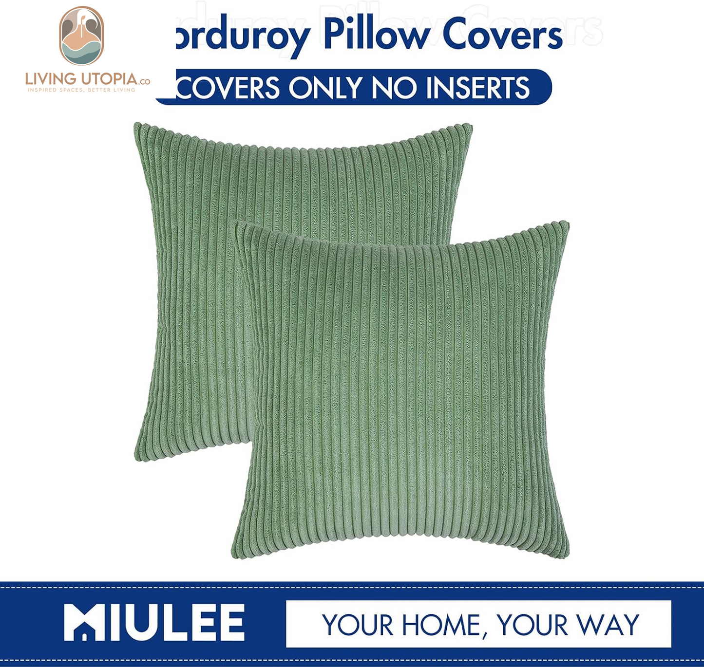 Pack of 2 Sage Green Corduroy Soft Soild Decorative Square Throw Pillow Covers Set Cushion Cases Pillowcases for Spring Sofa Bedroom Couch 18 X 18 Inch