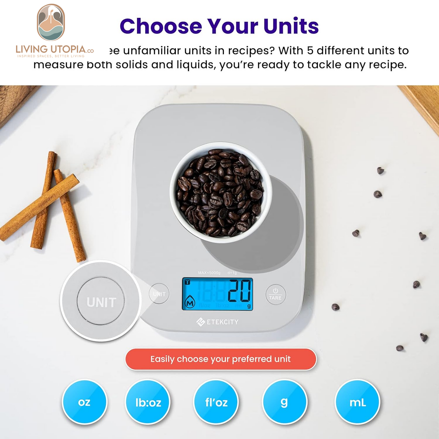Food Kitchen Scale, Digital Weight Grams and Oz for Cooking, Baking, Meal Prep, and Diet, Medium, Gray